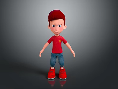 3D Animated Boy Character Wearing Red Shirt Blue Pants And Red Shoes 3d model
