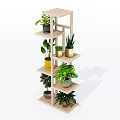 Stylish Wooden Multi tiered Garden Plant Stand with Various Green Potted Plants