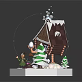 Festive Gingerbread House Structure With Decorative Trees Small Figures And White Base