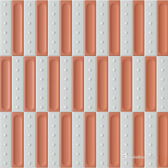 Decorative Orange And White Floor Tiles With Striped Pattern And Dotted Design Elements 3d model