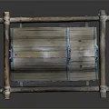 Traditional Carved Wooden Sedan Chair With Red Curtains And Decorative Wheels