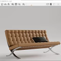 Brown and Gray Multi Person Sofa with Tufted Backrest Metal Frame and Throw Pillows 3d model