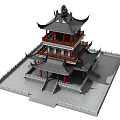 Chinese temple ancient temple relic hall 3d model