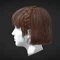 Brown Short Hair With Braid And Bangs On Head Model Side View 3d model