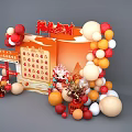 Chinese New Year Festive Decorations With Red Gold Balloons Lion Dance Head And Fortune Backdrop
