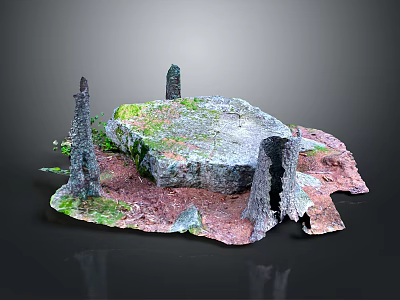 Wooden Tree Stumps And Moss Covered Stone Platform With Natural Texture Decorative Ground 3d model