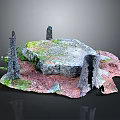 Wooden Tree Stumps And Moss Covered Stone Platform With Natural Texture Decorative Ground
