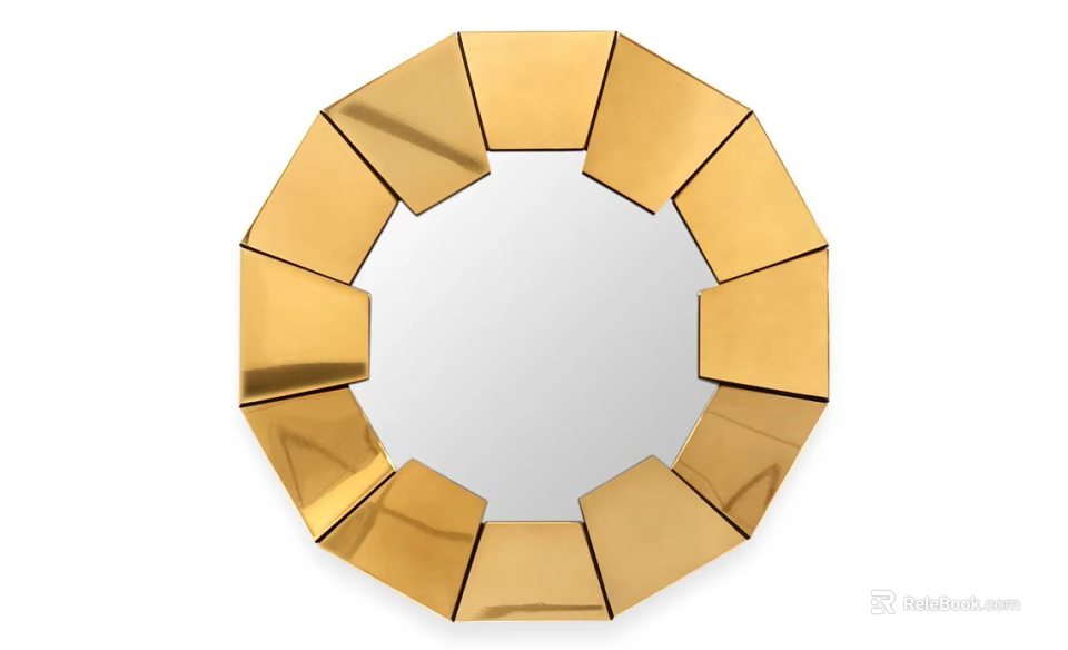 Elegant Round Wall Decor Mirror With Gold Polygonal Panels And Reflective Surface 3d model