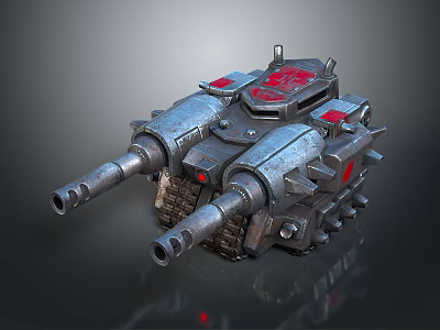 Heavy Battle Tank With Dual Cannons Metallic Armor Red Insignia And Reinforced Tracks 3d model