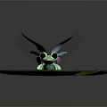 Mythical Winged Green Frog Sitting On Large Green Lily Pad With Iridescent Wings