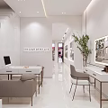 Elegant Modern Open Dining Room With White Marble Table Wall Art And Green Plants