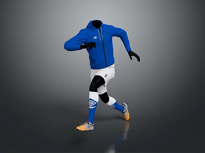 Men's Running Sportswear Blue Zip Up Jacket White Athletic Pants Black Gloves And Sports Shoes 3d model