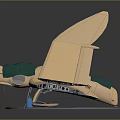 3D Designed Spacecraft Model With Beige Wings Green Body And Blue Base For Space Exploration