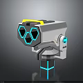 Sci Fi Energy Weapon With White Body Yellow Top Blue Hexagons And Glowing Base