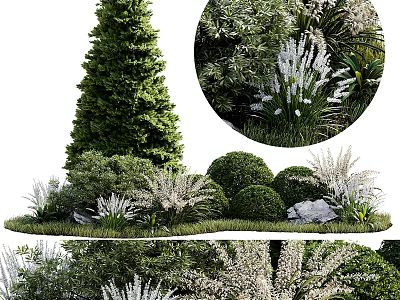 Lush Varied Shrubs In Garden Landscaping With Green Plants And Decorative Stones 3d model