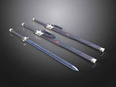Three Decorative Swords With Metal Blades And Sheaths For Collection 3d model