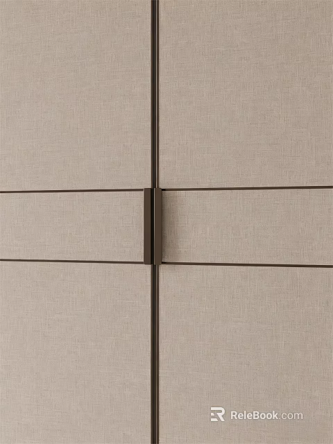 Modern Kitchen Cabinet Door Handle With Dark Metal And Linen Textured Panels 3d model 