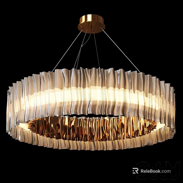 Modern Rippled Chandelier With Metallic Gold And White Layers For Warm Illumination 3d model 