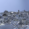 Detailed Metal City Model with 3D Architectural Structures and Urban Layout