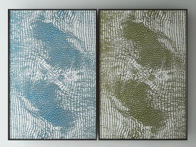 Blue And Green Abstract Wall Art Paintings With Black Frames And Textured Patterns 3d model