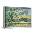 Oil Painting Of Natural Landscape With Rolling Hills Green Trees Flowing River And Blue Sky