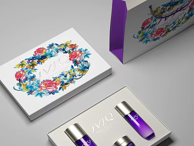 Elegant Decorative Ornament Set With Floral Patterns Purple Boxes And VIC Branded Bottles 3d model
