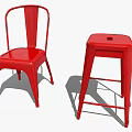 Red Metal Leisure Chair And Stool Modern Design For Casual Seating