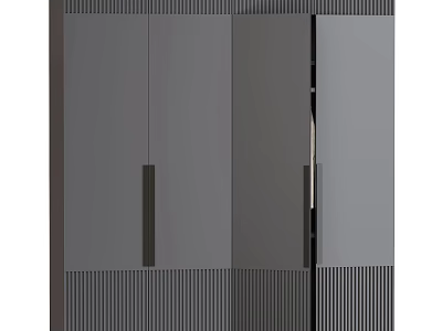 Modern Gray Wardrobe Interior Design With Striped Door Panels And Black Handles 3d model