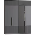Modern Gray Wardrobe Interior Design With Striped Door Panels And Black Handles
