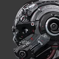 Futuristic Mechanical Helmet 3D Model With Detailed Metallic Components And Red Accents