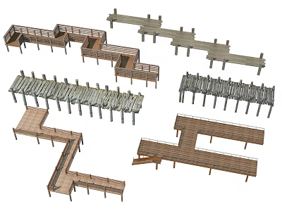 Diverse Road Infrastructure Designs Including Wooden Boardwalks Concrete Platforms And Structural Components 3d model