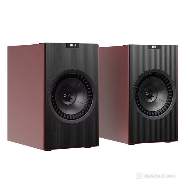 KEF Red Bookshelf Speakers Pair With Textured Cabinet And Circular Driver 3d model 