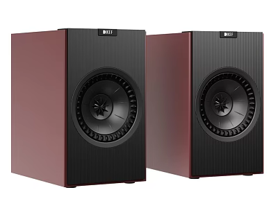 KEF Red Bookshelf Speakers Pair With Textured Cabinet And Circular Driver 3d model