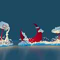 Art Installation Featuring Red Basketball Hoop Crescent Shape With White Clouds Trees And Lights 3d model