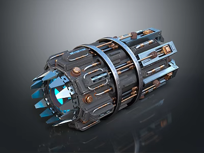 Advanced Mechanical Device With Metallic Structure Blue Glowing Element And Gears 3d model