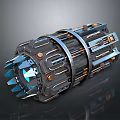 Advanced Mechanical Device With Metallic Structure Blue Glowing Element And Gears
