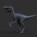 Gray Reptile Dinosaur Model With Blue Stripes Open Mouth Sharp Teeth And Claws Standing