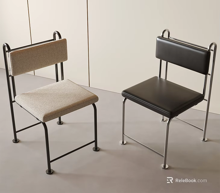 Light Gray Fabric and Black Leather Dining Chairs with Black and Silver Metal Frames 3d model 