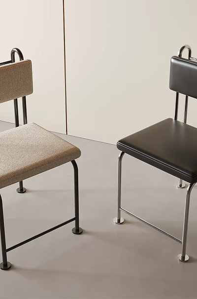 Light Gray Fabric and Black Leather Dining Chairs with Black and Silver Metal Frames 3d model