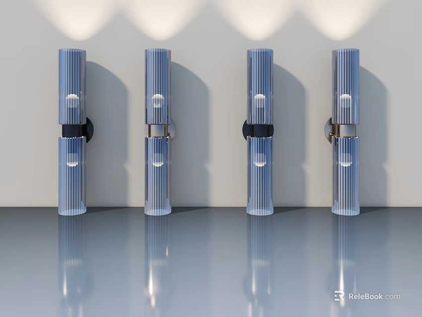 Four Modern Blue Glass Swing Doors With Metal Frames And Wall Mounted Design 3d model 