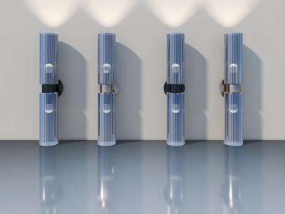 Four Modern Blue Glass Swing Doors With Metal Frames And Wall Mounted Design 3d model