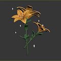 Cartoon Scene Featuring Orange Lilies With Green Stem And Leaves And White Sparkles