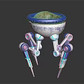 Innovative Tableware Set With Blue White Patterned Bowl Roasted Chicken And Mechanical Legs Support