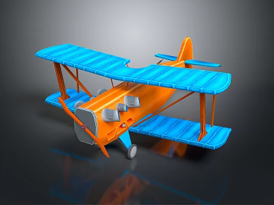 Biplane Passenger Plane Model With Orange Body Blue Wings And Details 3d model