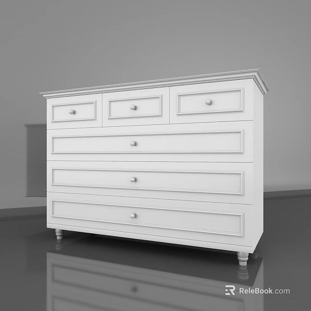 Modern White Dresser with Multiple Drawers and Decorative Knobs on Legs 3d model