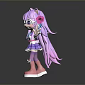 Cute Animated Purple Rabbit Character With Long Hair Bow Purple Dress Pink Shoes Waving