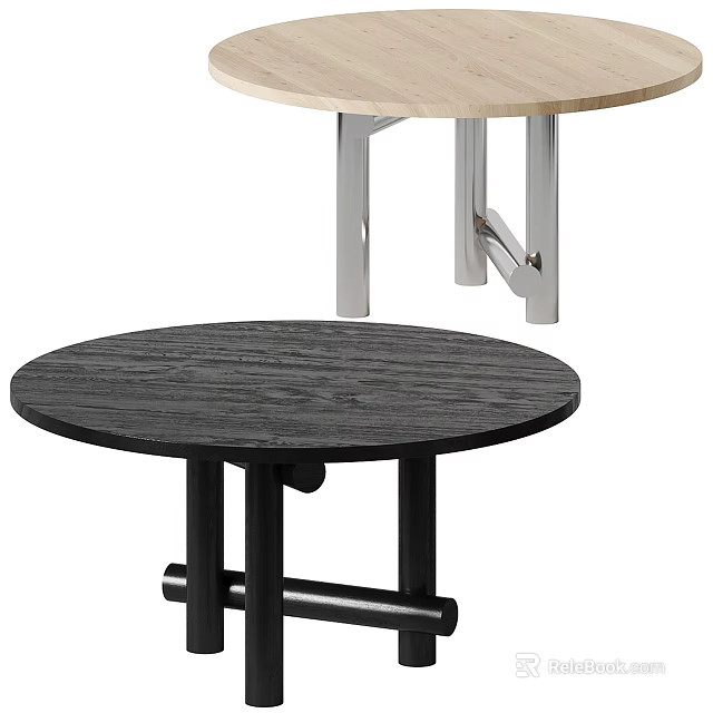 Modern Dining Tables With Light And Dark Wood Tops And Metal Legs Design 3d model 