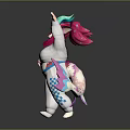 Cartoon Game Movie Character With Colorful Horns Pink Purple Hair Holding Microphone And White Jumpsuit