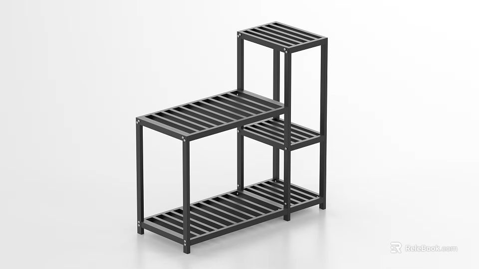 Black Metal Multi tiered Storage Shelf With Modern Design And Utility Structure 3d model 