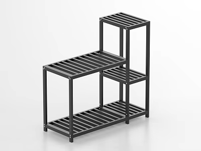 Black Metal Multi tiered Storage Shelf With Modern Design And Utility Structure 3d model